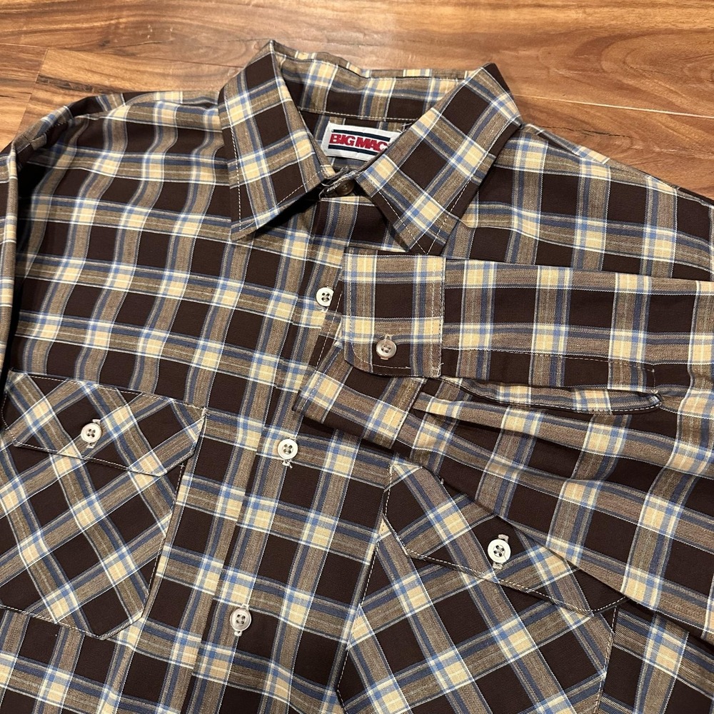 Big Mac Shirt Mens Large Brown Plaid Long Sleeve Button Up Western Workwear